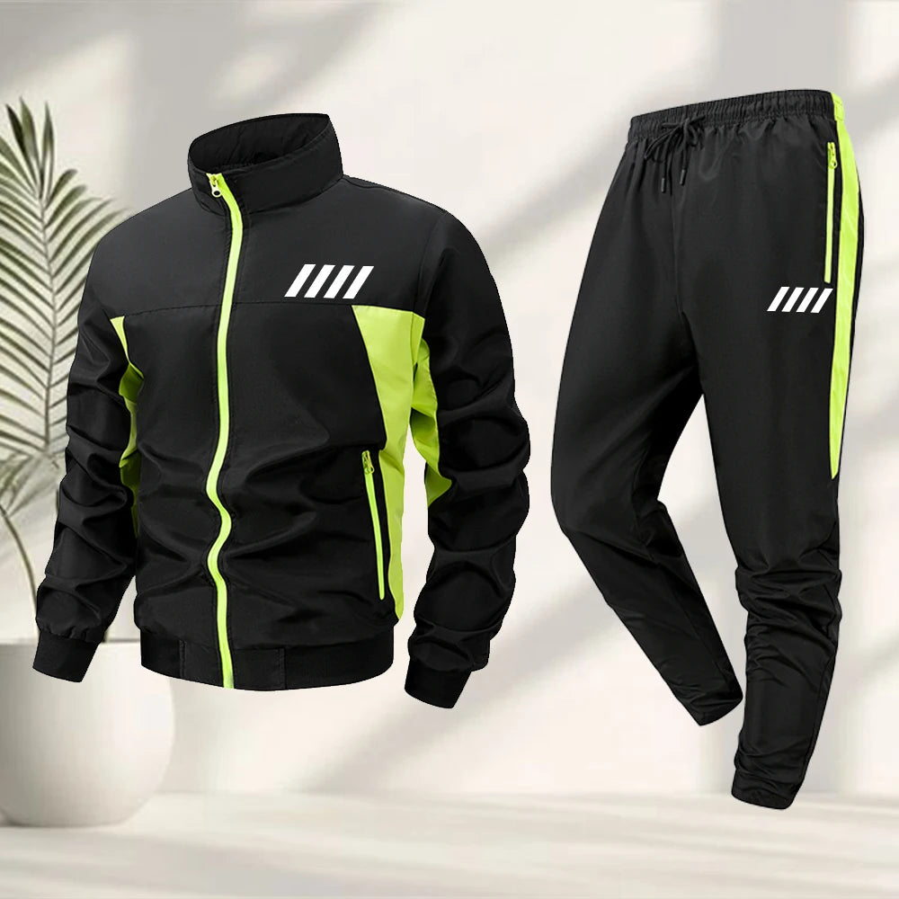 Men's Striped Print Tracksuit Set With Zip Up Jacket And Drawstring Sweatpant Perfect For Summer Outdoor Casual Fitness Training