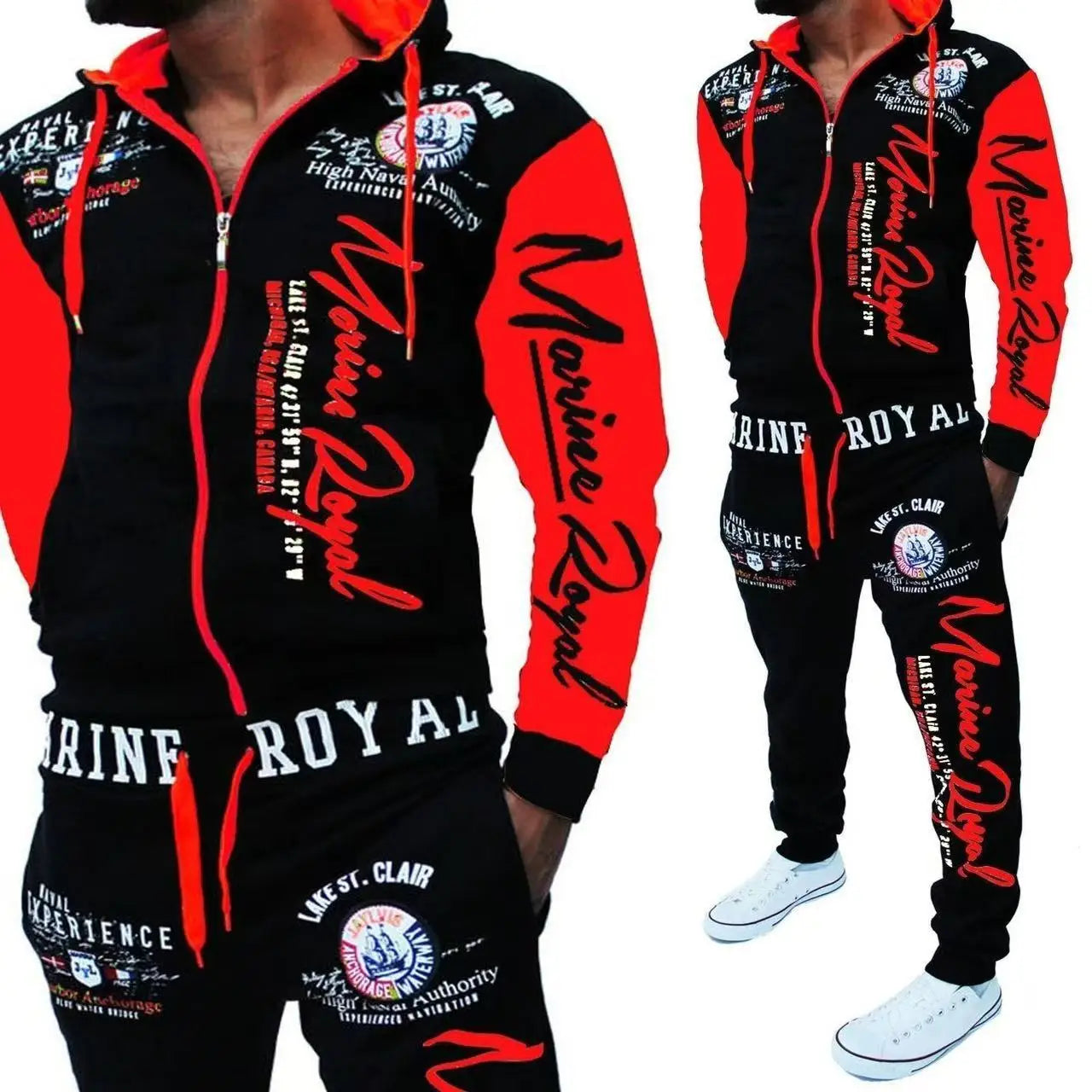 Men New Tracksuit Fashion Streetwear Casual Set Spring Autumn Printed Hip-hop Hoodie Drawstring Sweatpant Sweatshirt Suits