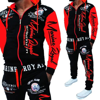 Men New Tracksuit Fashion Streetwear Casual Set Spring Autumn Printed Hip-hop Hoodie Drawstring Sweatpant Sweatshirt Suits