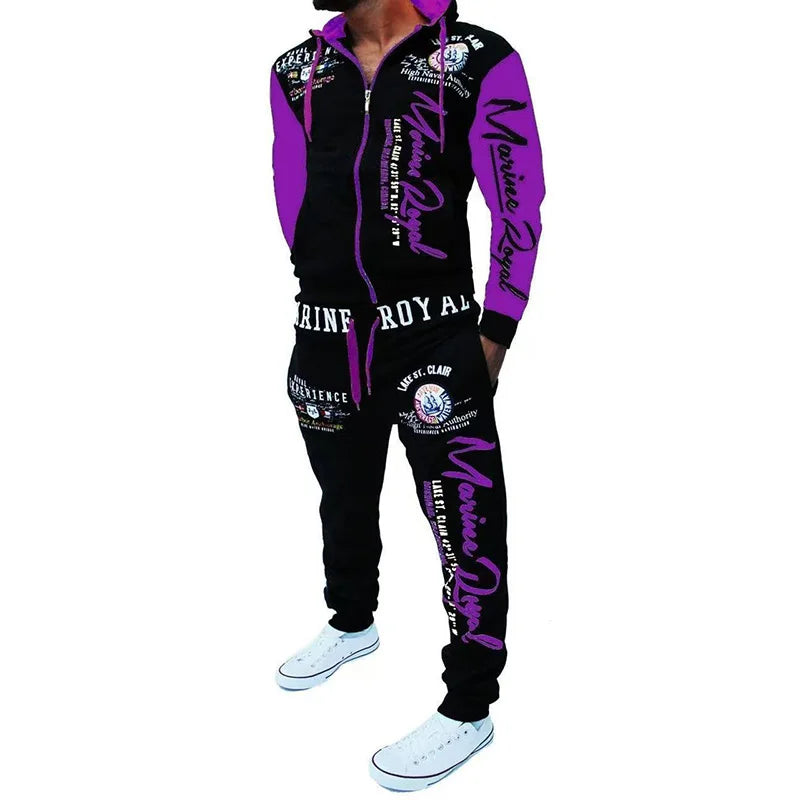 Men New Tracksuit Fashion Streetwear Casual Set Spring Autumn Printed Hip-hop Hoodie Drawstring Sweatpant Sweatshirt Suits