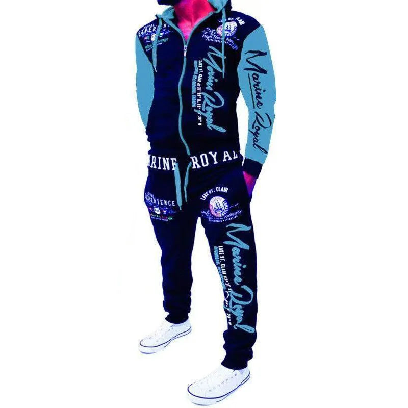 Men New Tracksuit Fashion Streetwear Casual Set Spring Autumn Printed Hip-hop Hoodie Drawstring Sweatpant Sweatshirt Suits