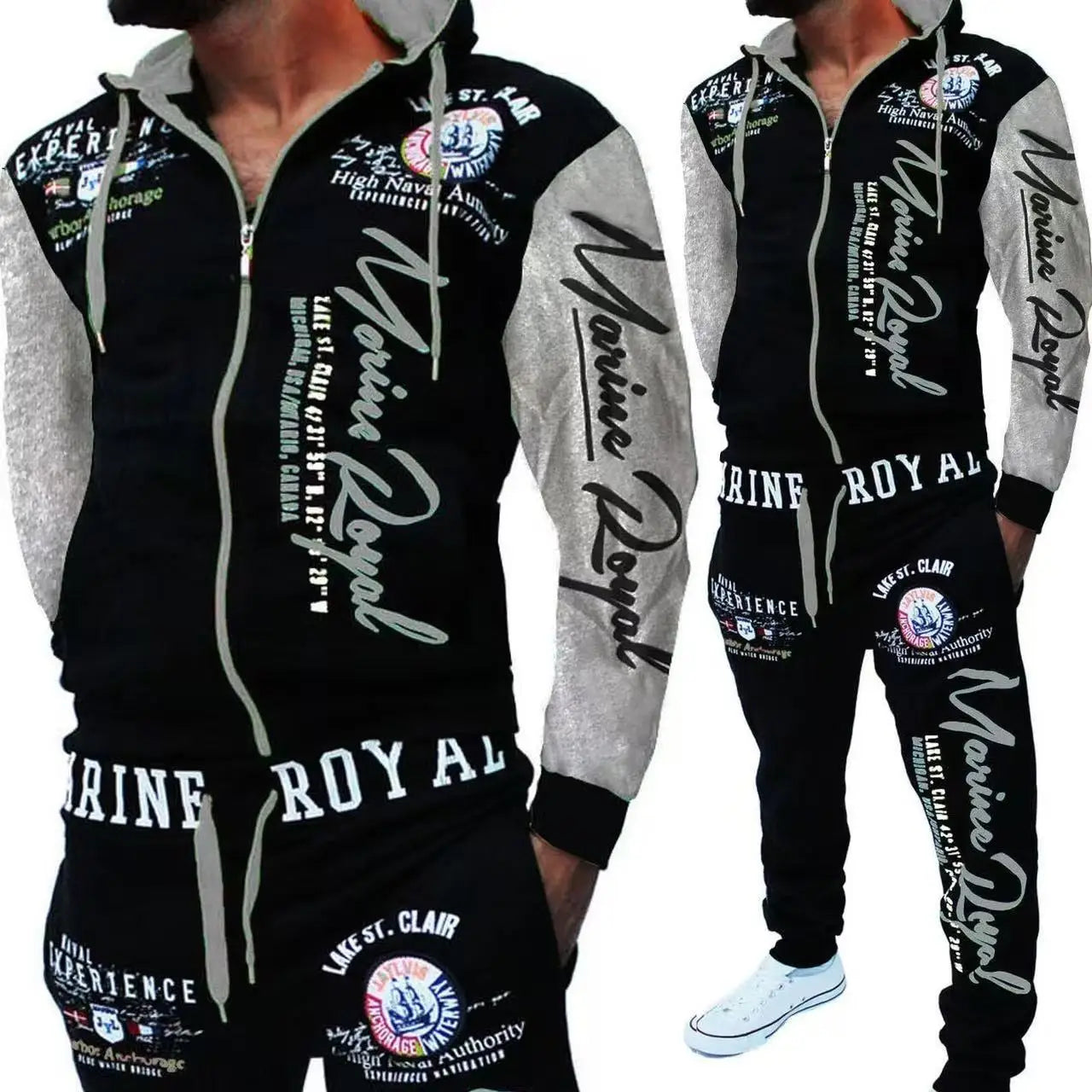 Men New Tracksuit Fashion Streetwear Casual Set Spring Autumn Printed Hip-hop Hoodie Drawstring Sweatpant Sweatshirt Suits