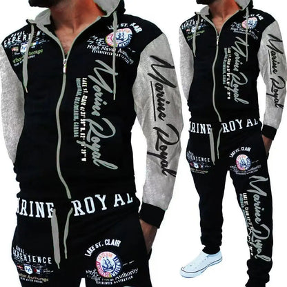 Men New Tracksuit Fashion Streetwear Casual Set Spring Autumn Printed Hip-hop Hoodie Drawstring Sweatpant Sweatshirt Suits