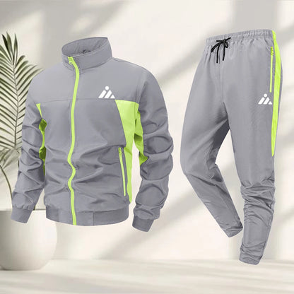 Men's Casual Sports Suit Creative Triangle Print Zipper Jacket With Trousers Summer Fitness Cycling Outdoor And Commute Suit