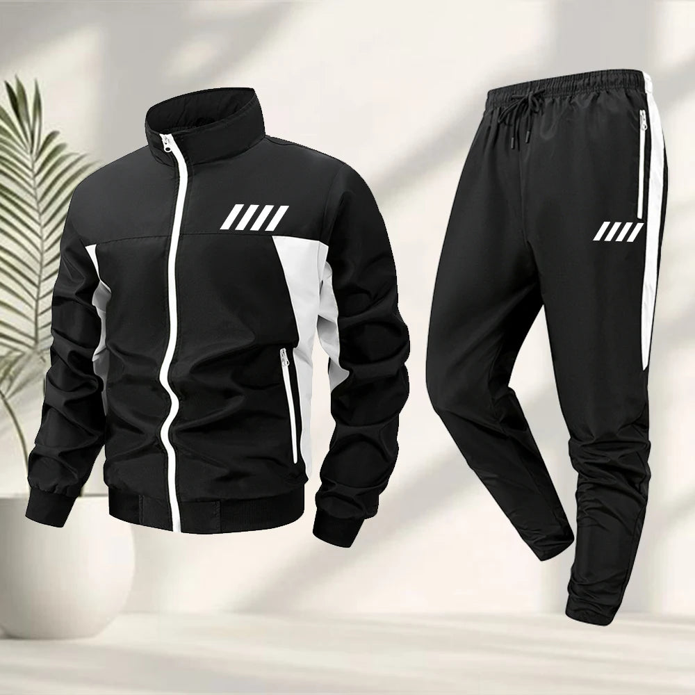 Men's Striped Print Tracksuit Set With Zip Up Jacket And Drawstring Sweatpant Perfect For Summer Outdoor Casual Fitness Training